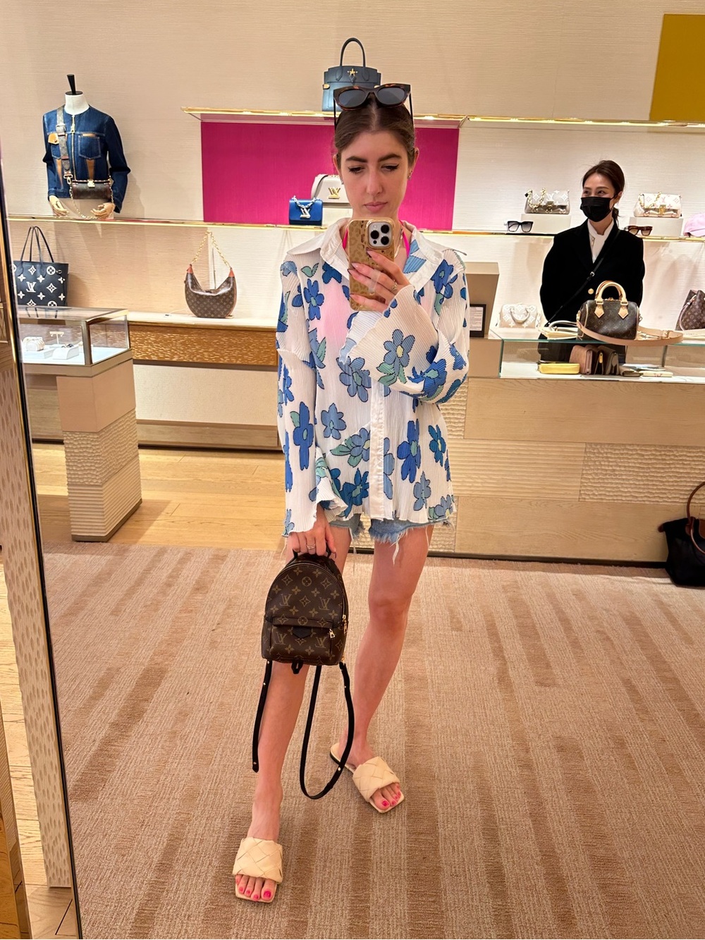 Amazon White Floral Pleated Two-Piece Top Set in Blue and Green